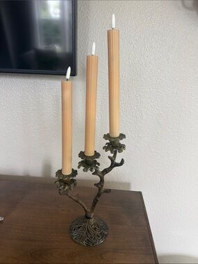 Ornate Bronze Three-Arm Candelabra (candles  not included)